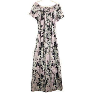 Parker Maxi Dress Small Lilac Purple Floral Print Off The Shoulder Short Sleeve